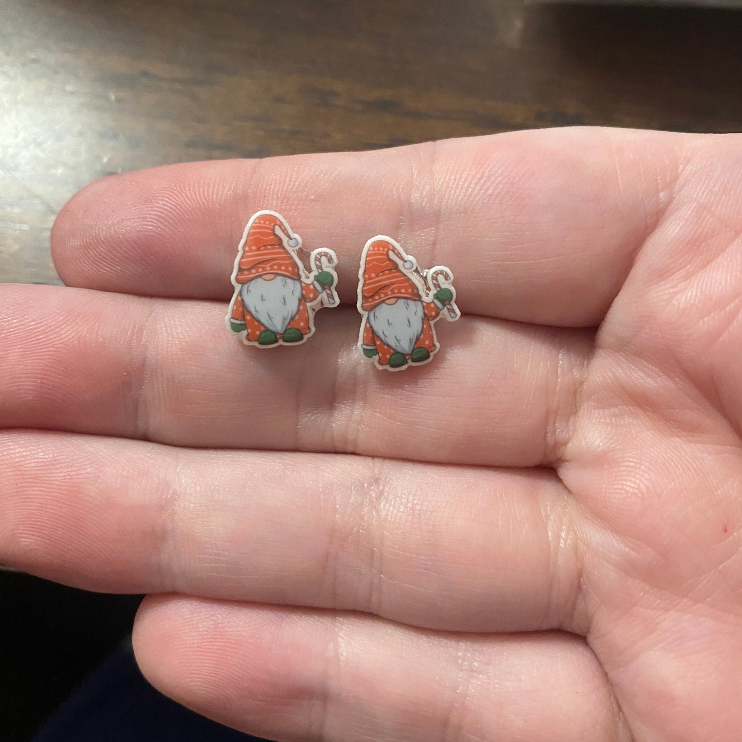Acrylic Stud Earrings - Candy Cane Gnome
