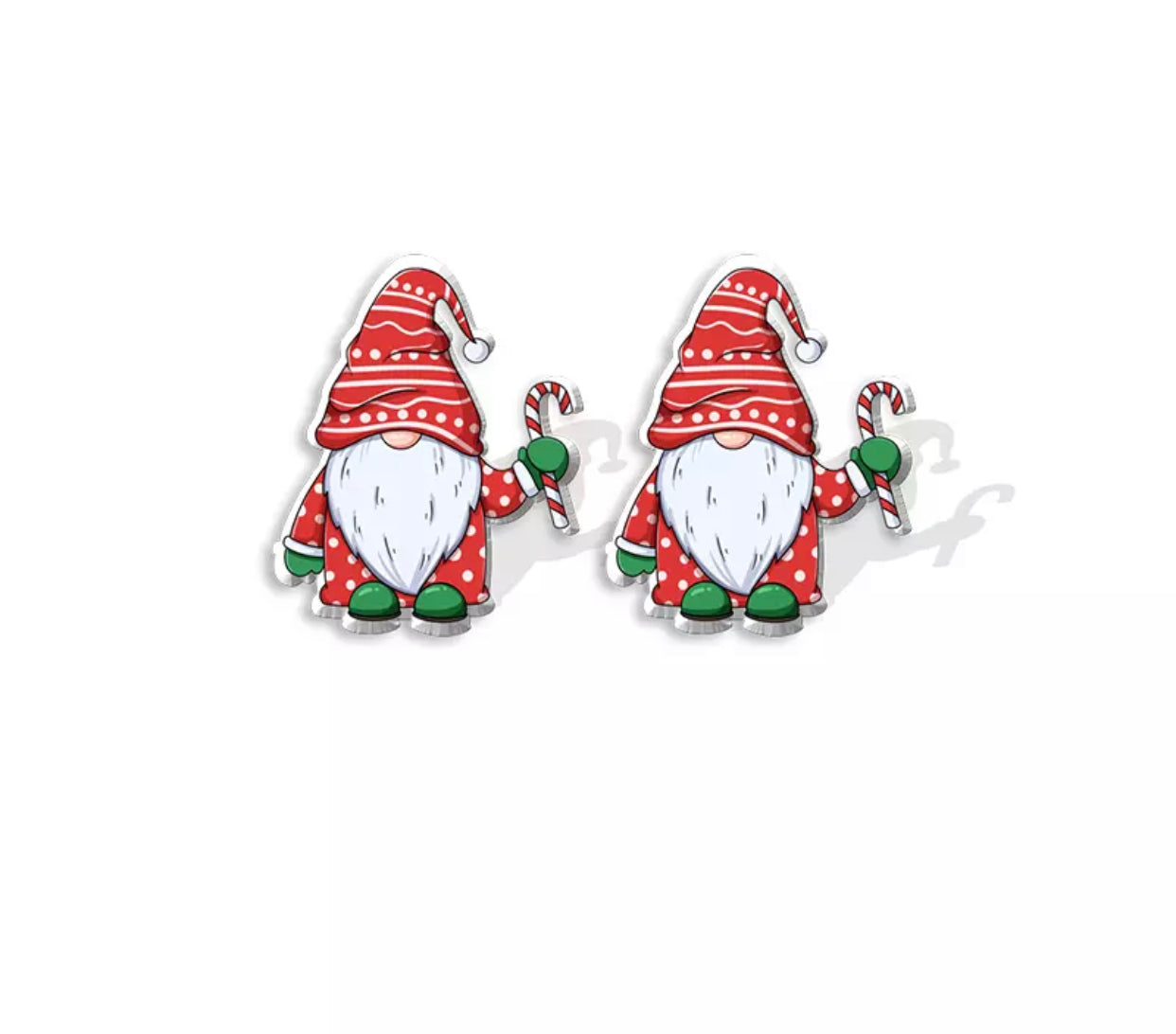 Acrylic Stud Earrings - Candy Cane Gnome