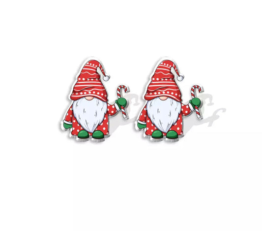 Acrylic Stud Earrings - Candy Cane Gnome